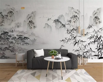 beibehang, обои на заказ, домашний декор, экологичные обои, новый китайский абстрактный пейзаж чернилами, фон для гостиной