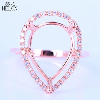 HELON 17x13 мм Грушевидная огранка, 10 К, Розовое золото, покрытие натуральными бриллиантами, Полумонтажное Обручальное кольцо Для женщин, Модные изысканные ювелирные изделия, лучший подарок