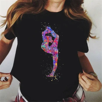 Акварельная гимнастическая футболка для женщин и девочек, летний черный топ для любителей танцев, подарок графической футболке femme harajuku kawaii, футболка на заказ