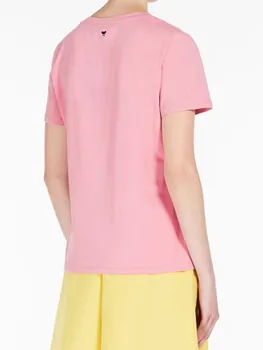 Женская розовая футболка с коротким рукавом и буквенным принтом, Летняя новинка, Женская модная повседневная футболка, Хлопковые Женские милые футболки с круглым вырезом