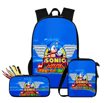 Комплект из трех предметов, рюкзак с рисунком Ежика Соника, сумка-мессенджер, набор карандашей, 3D рюкзак, школьный рюкзак на молнии, Спортивный рюкзак для путешествий