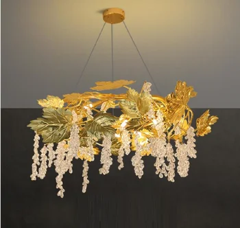 Люстры Роскошный кленовый лист хрустальная гостиная кантри ретро столовая золотая художественная ветка декоративные подвесные светильники