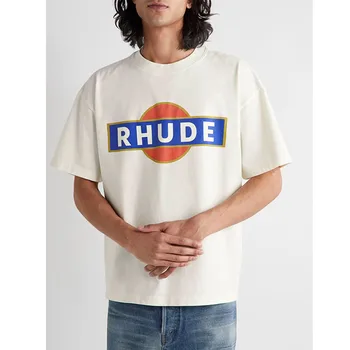 Новая летняя винтажная футболка с логотипом Racer, мужская и женская высококачественная футболка RHUDE Оверсайз для спортзала