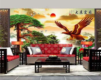 Пользовательские фото 3D обои для комнаты Китайский пейзаж восход солнца сосновый орел пейзажная живопись 3d настенные фрески обои для стен 3 d