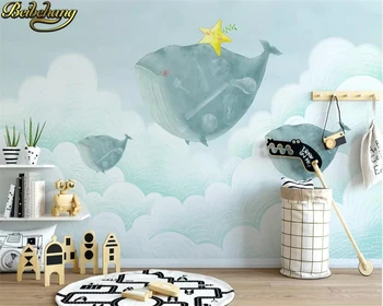 Фотообои beibehang на заказ настенная роспись Nordic creative небо белые облака фон кита стена фон детской комнаты стена